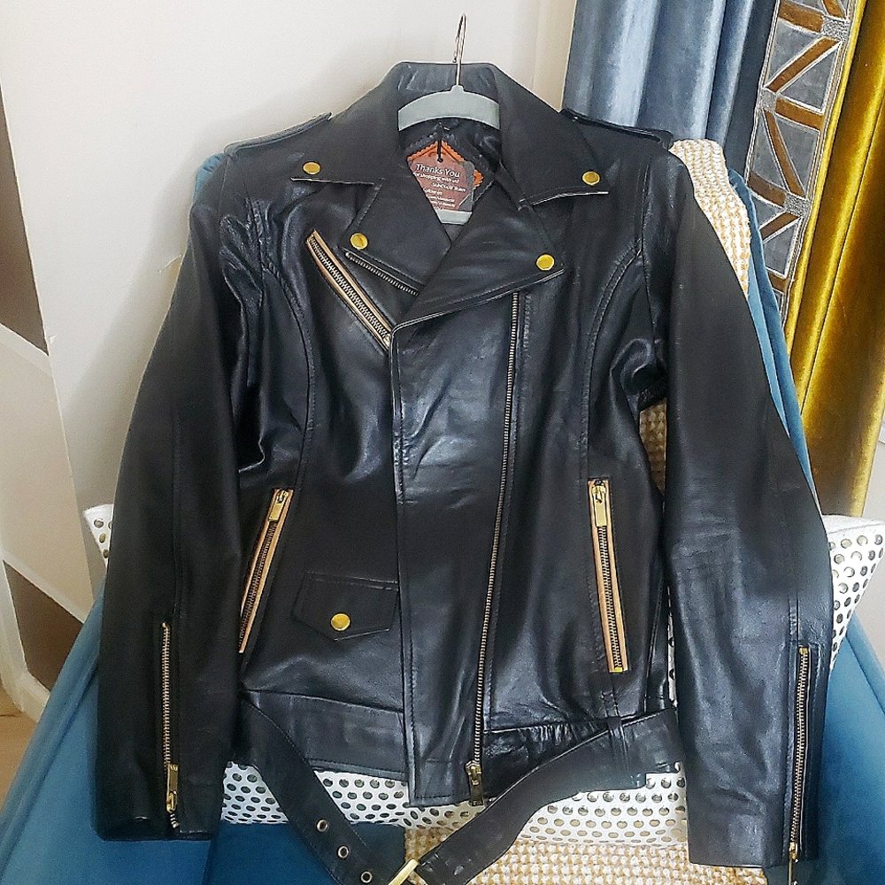 Nwt  black lambskin  leather biker jacket